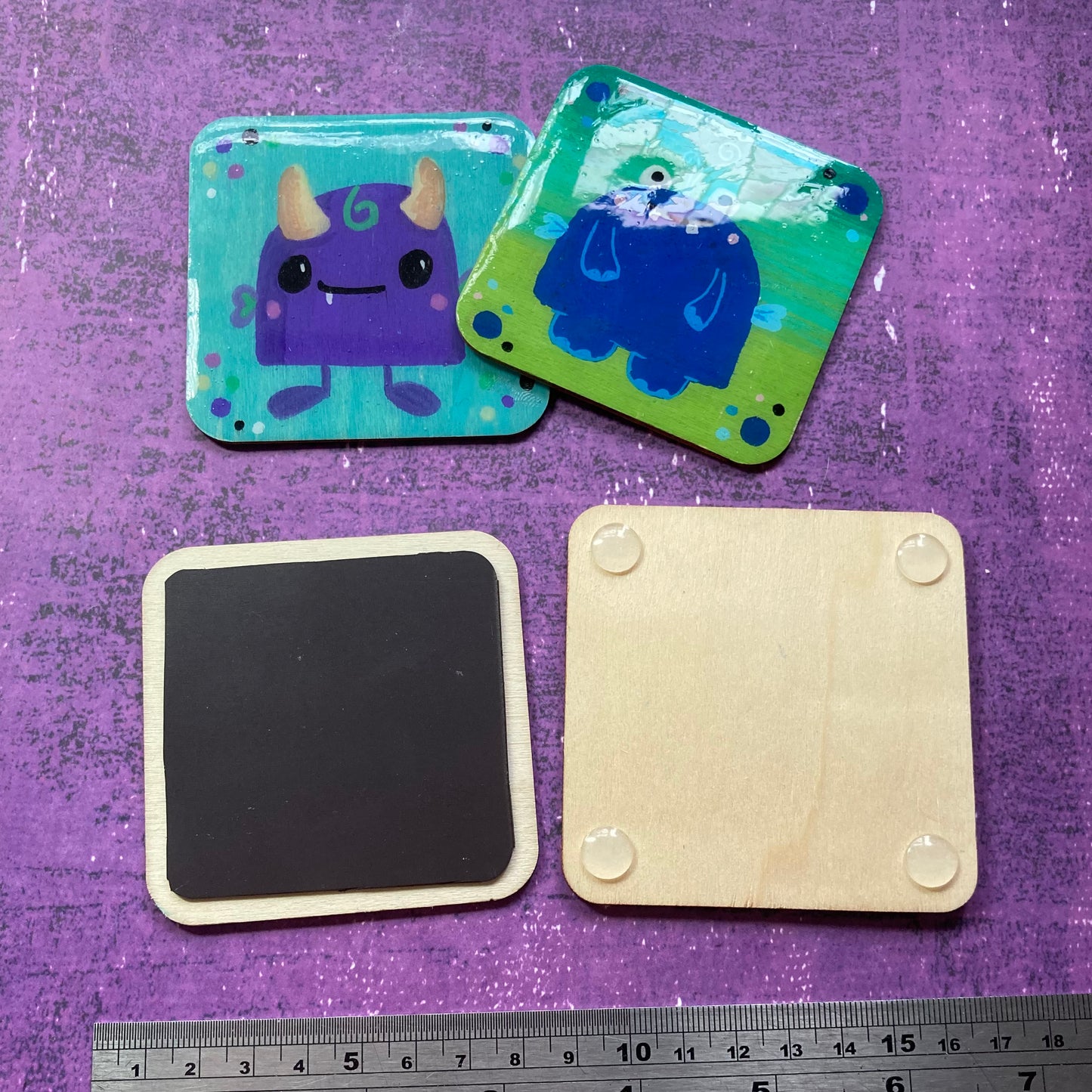 Original Painting Wood Coasters/Magnet - 3 inches - Seconds