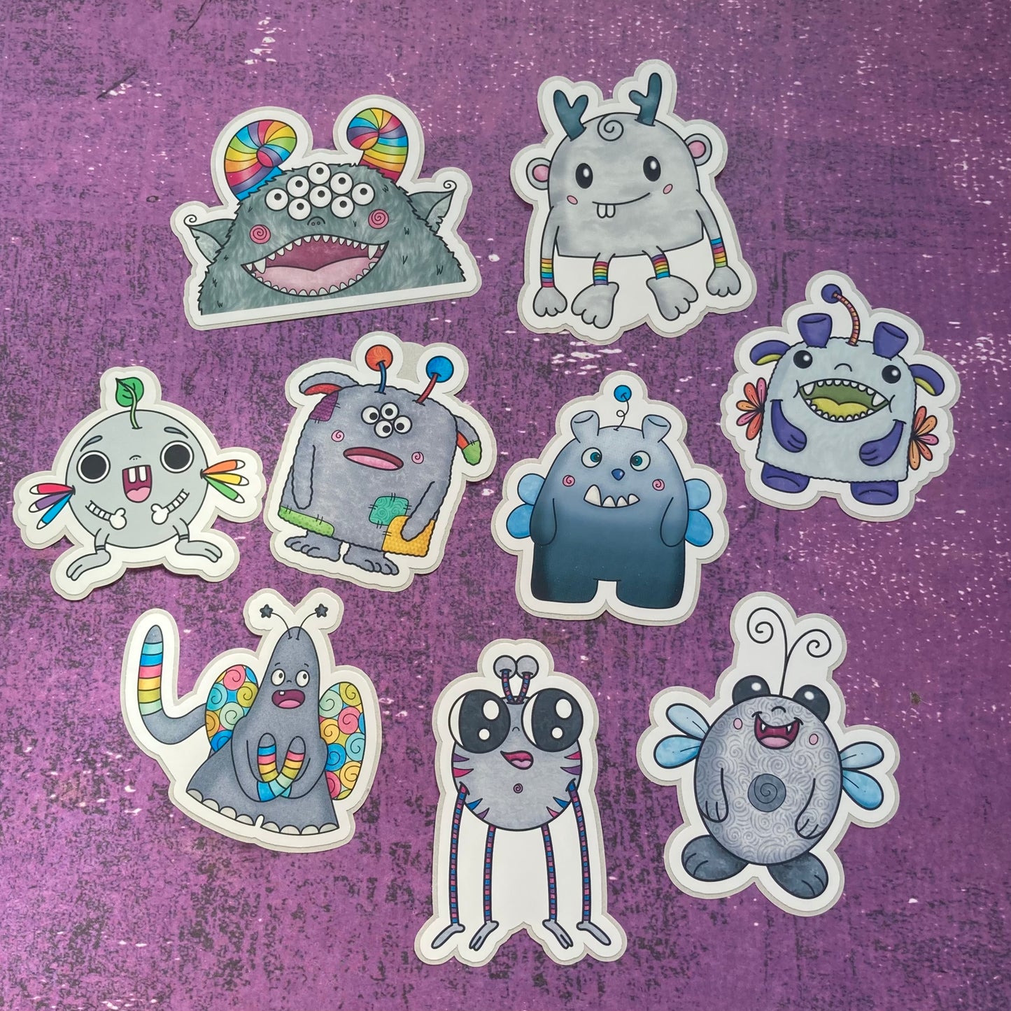 Monsters By Rainbow Stickers 9 - Grey
