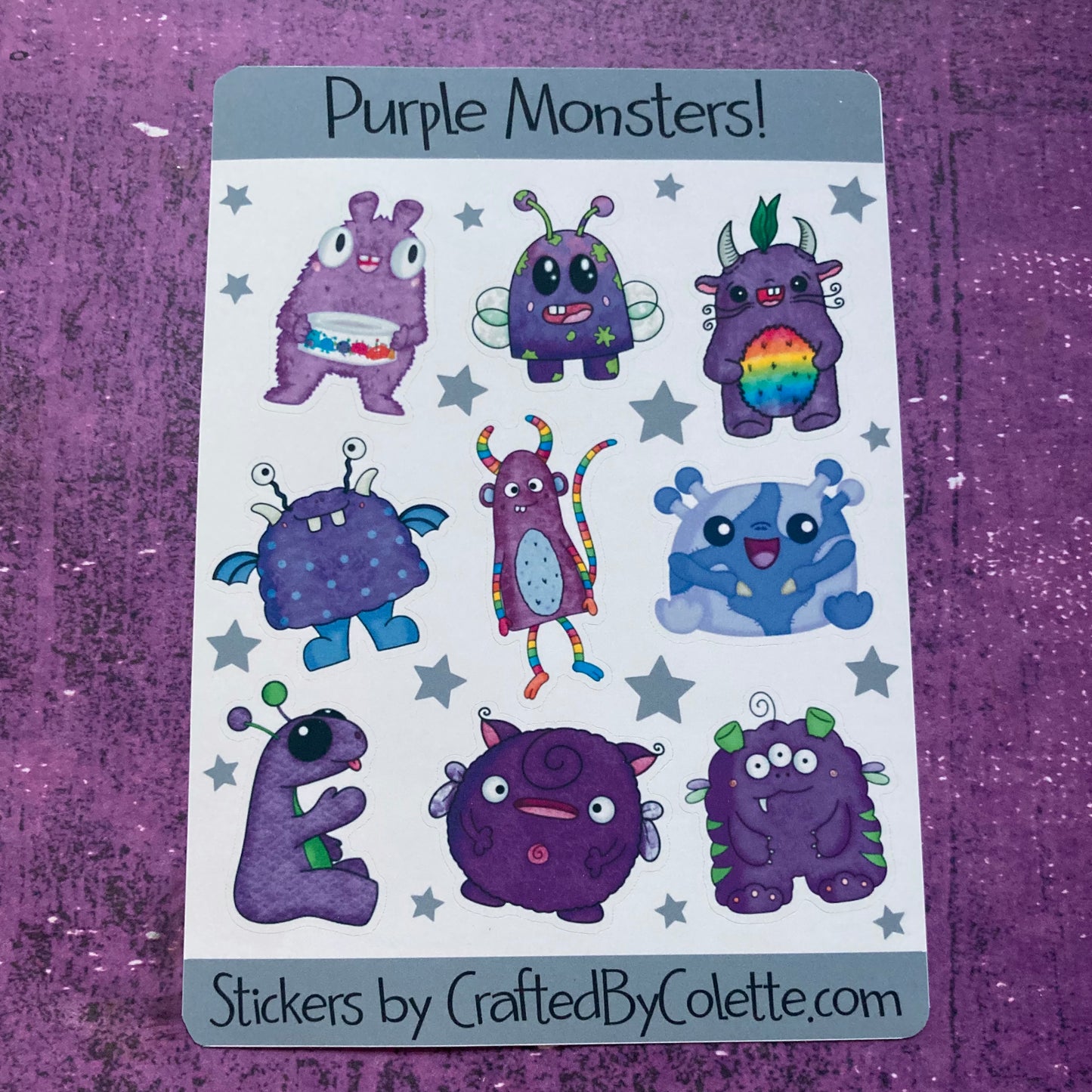 Monsters Sticker Sheet - Purple