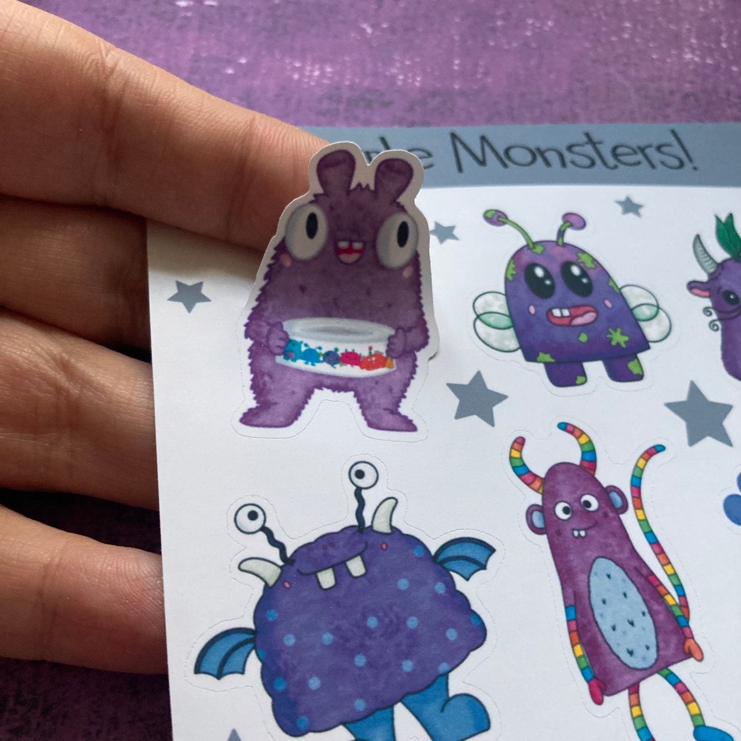 Monsters Sticker Sheet - Purple