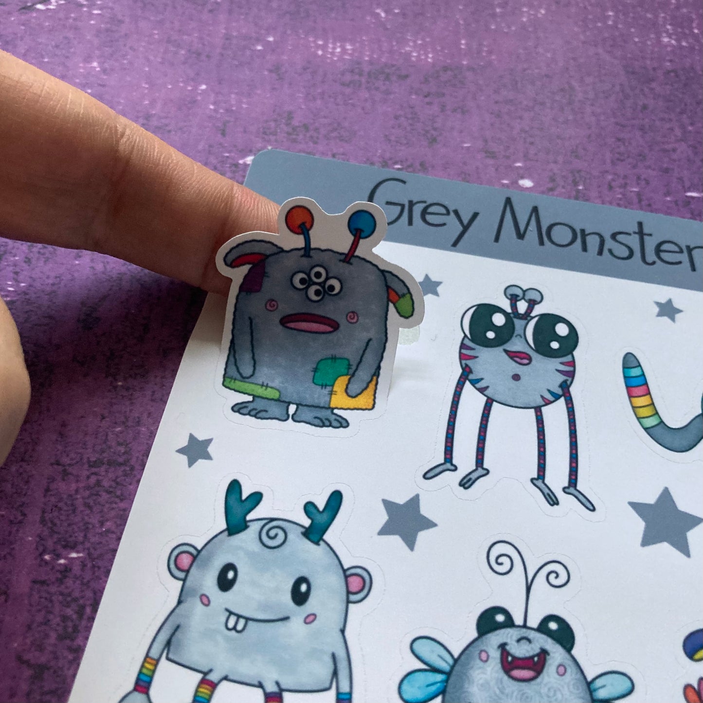 Monsters Sticker Sheet - Grey
