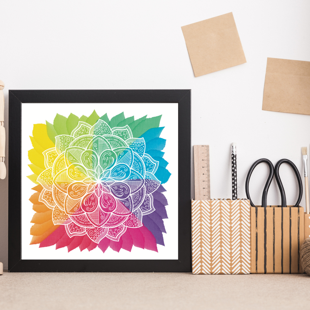 Abstract Rainbow Lotus Mandala Print