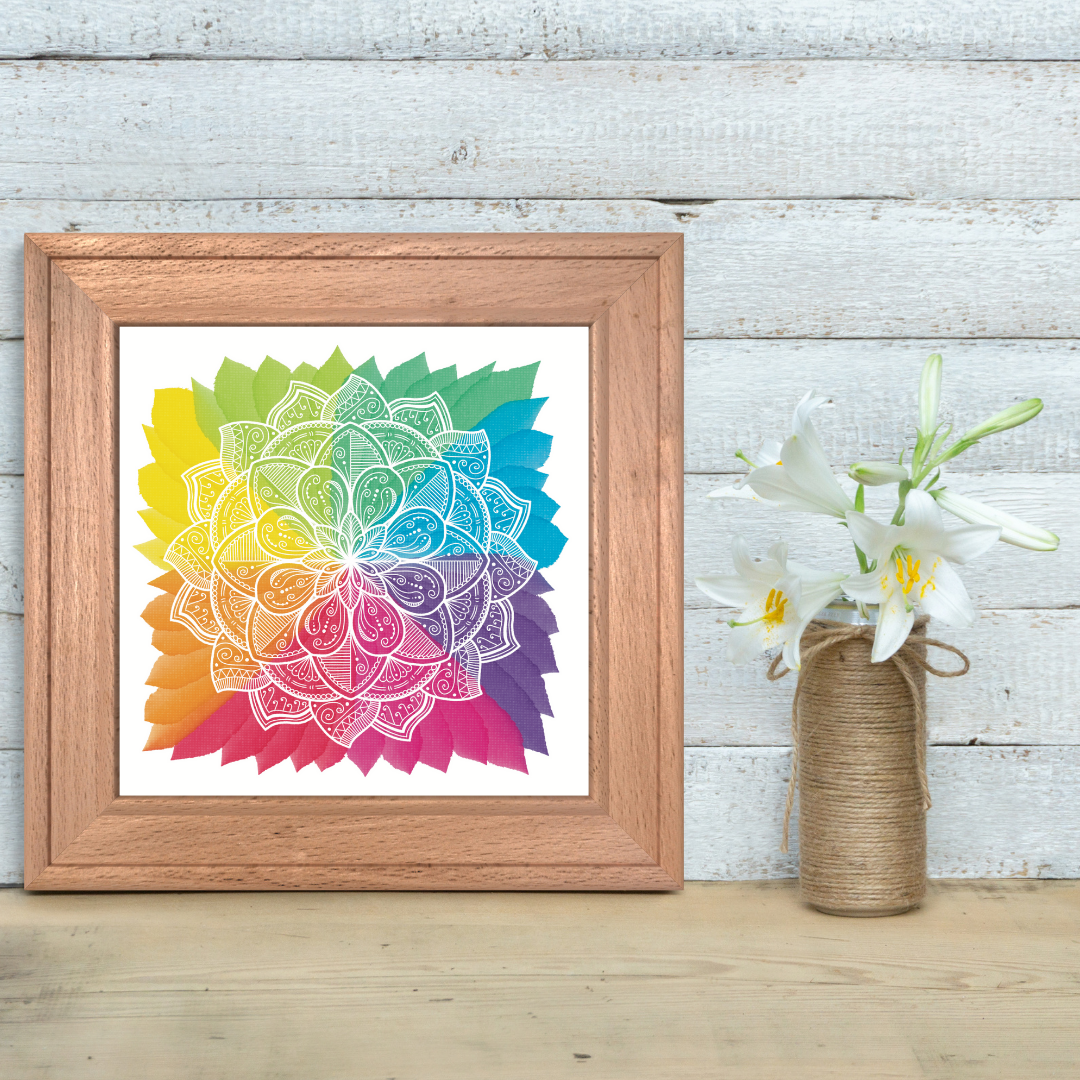 Abstract Rainbow Lotus Mandala Print