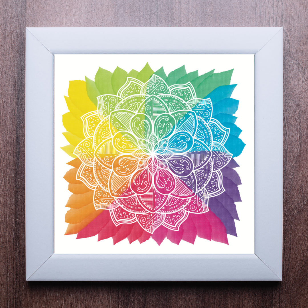 Abstract Rainbow Lotus Mandala Print