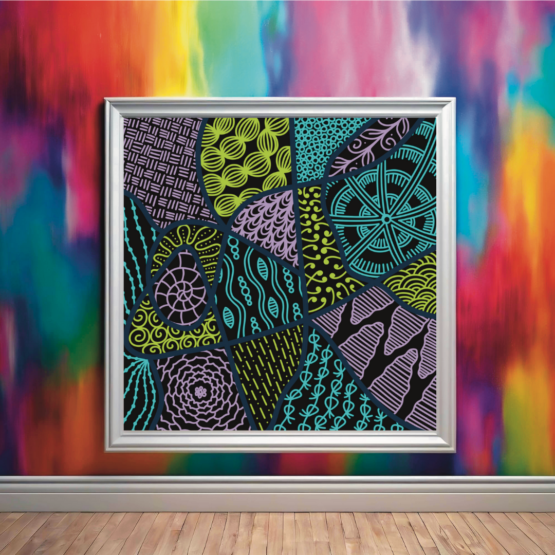 Abstract Cool Colours Zentangle Print
