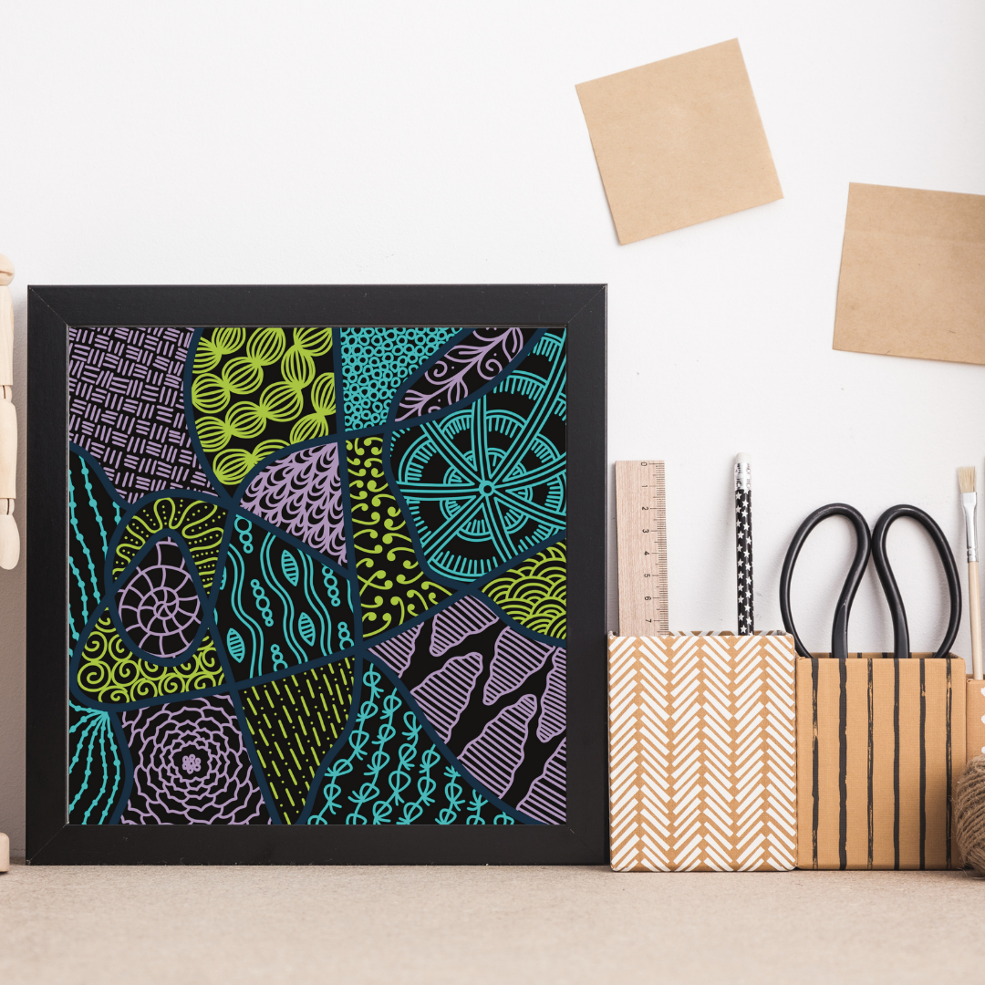 Abstract Cool Colours Zentangle Print