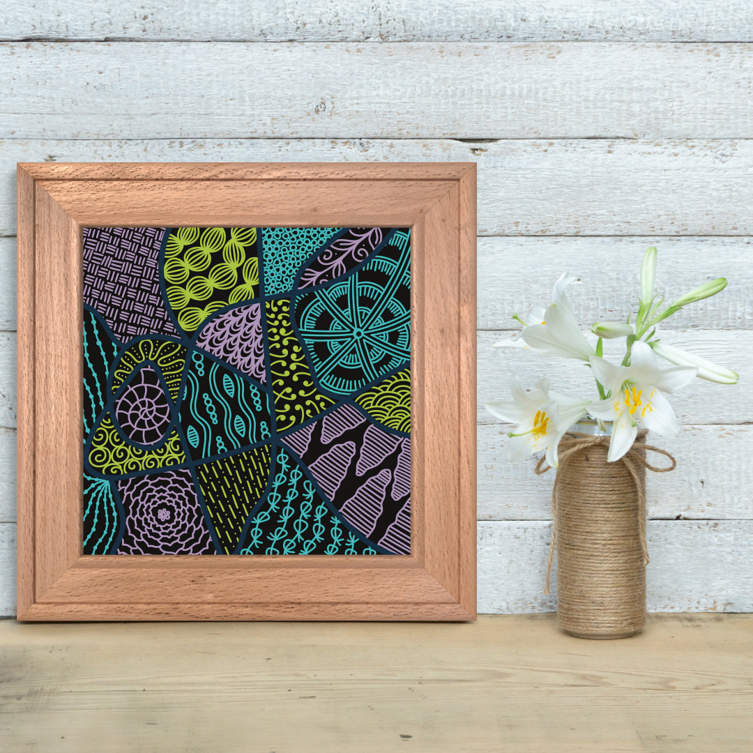 Abstract Cool Colours Zentangle Print