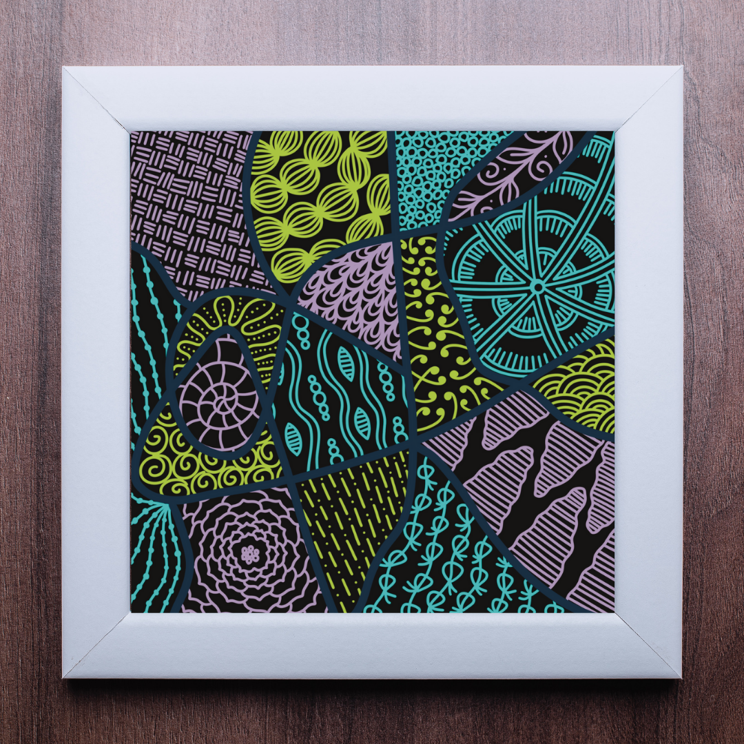 Abstract Cool Colours Zentangle Print