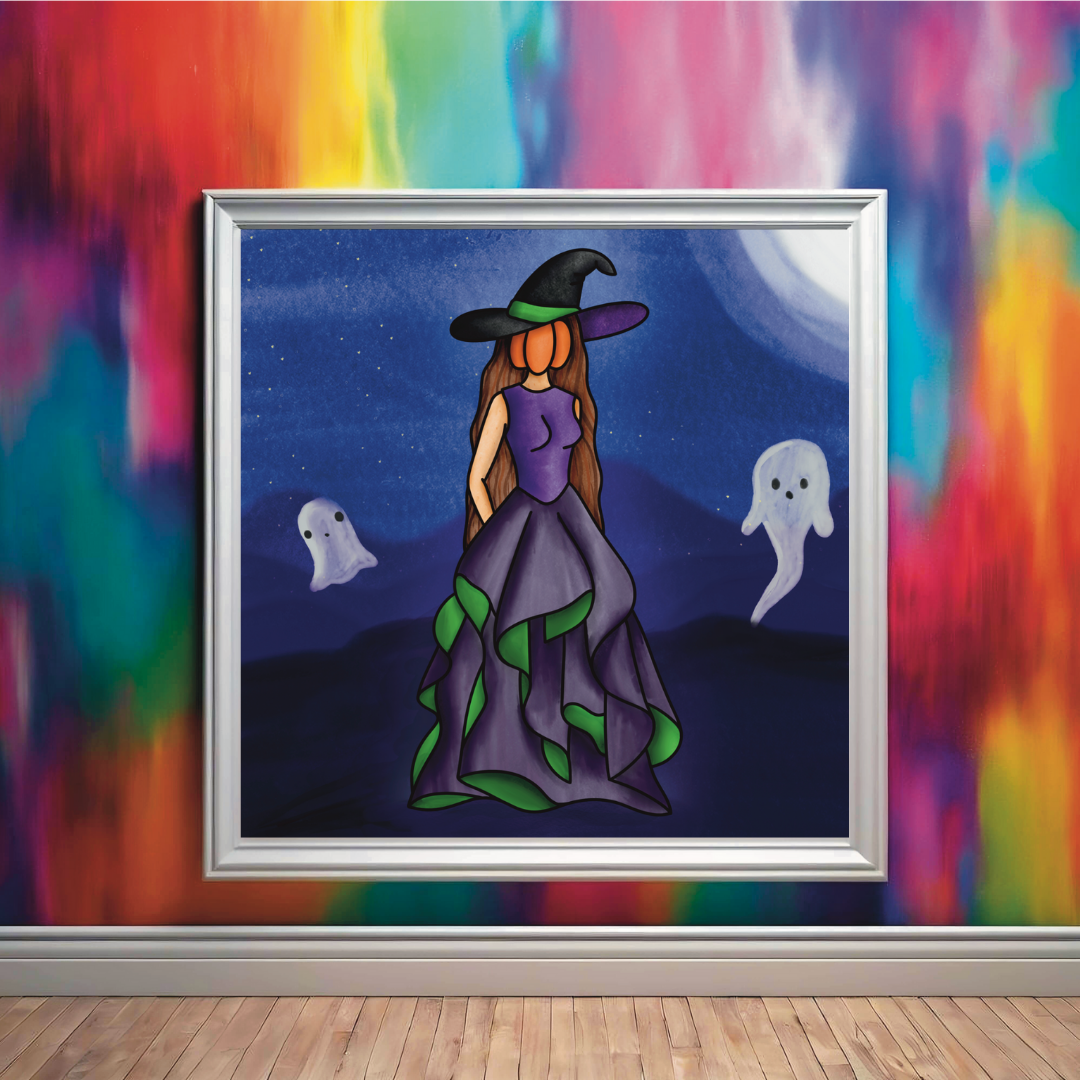 Pumpkin Head Witch Print