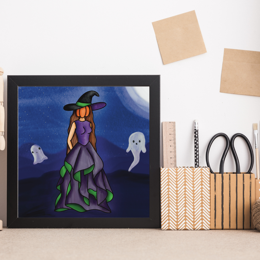 Pumpkin Head Witch Print
