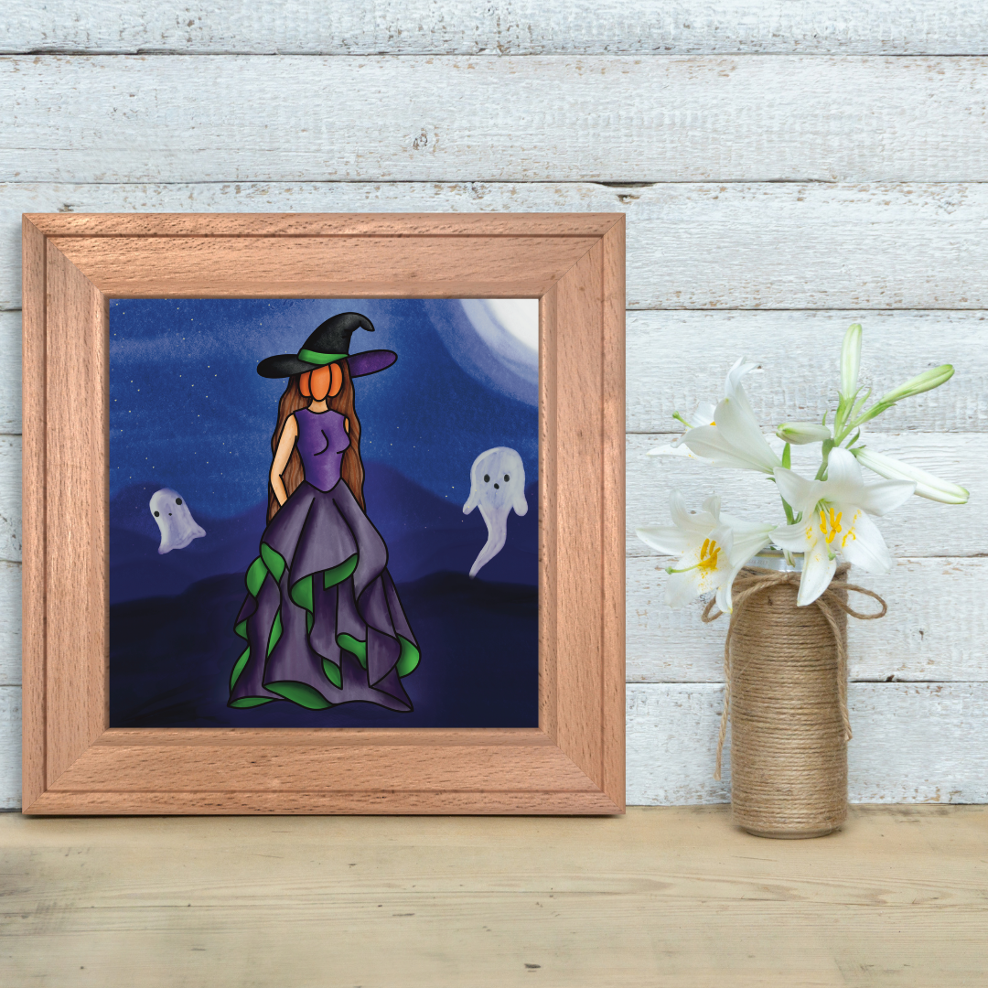 Pumpkin Head Witch Print
