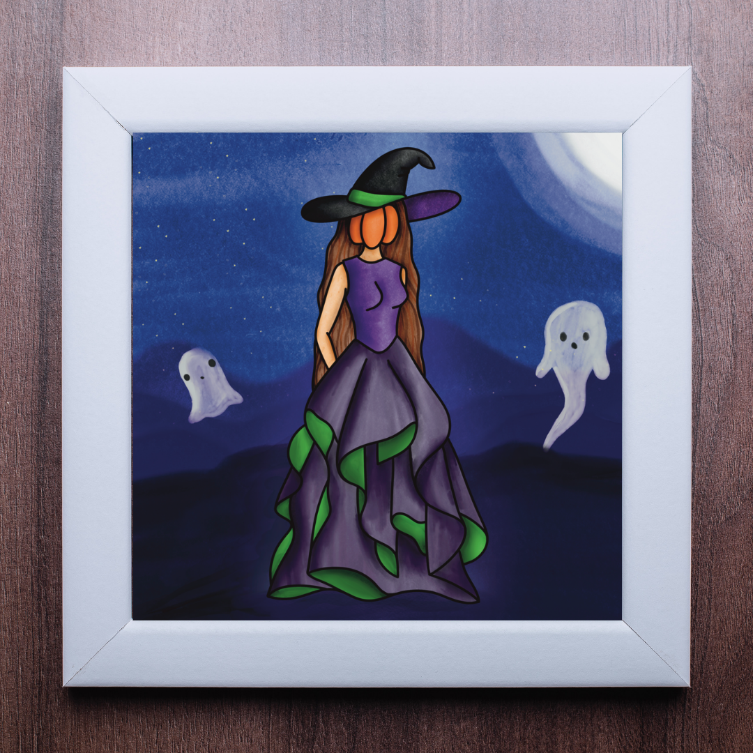 Pumpkin Head Witch Print