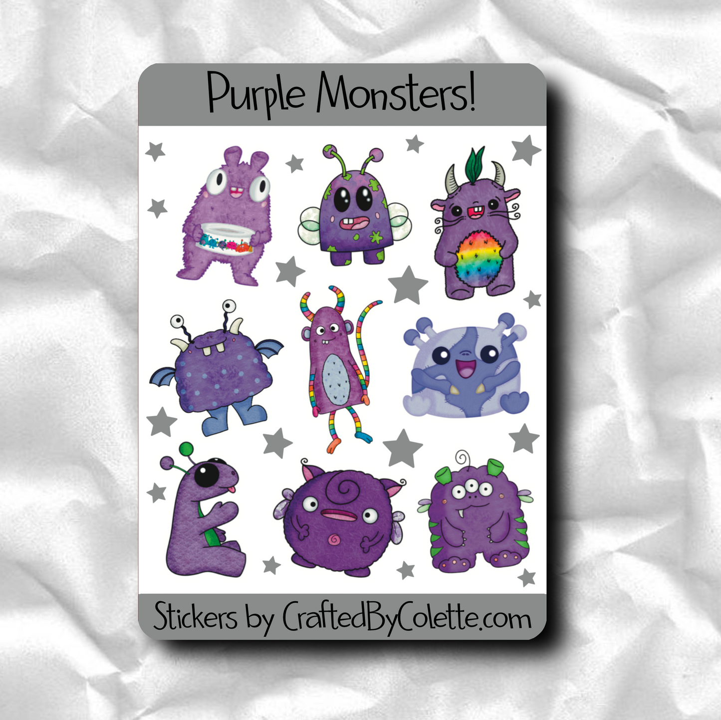 Monsters Sticker Sheet - Purple