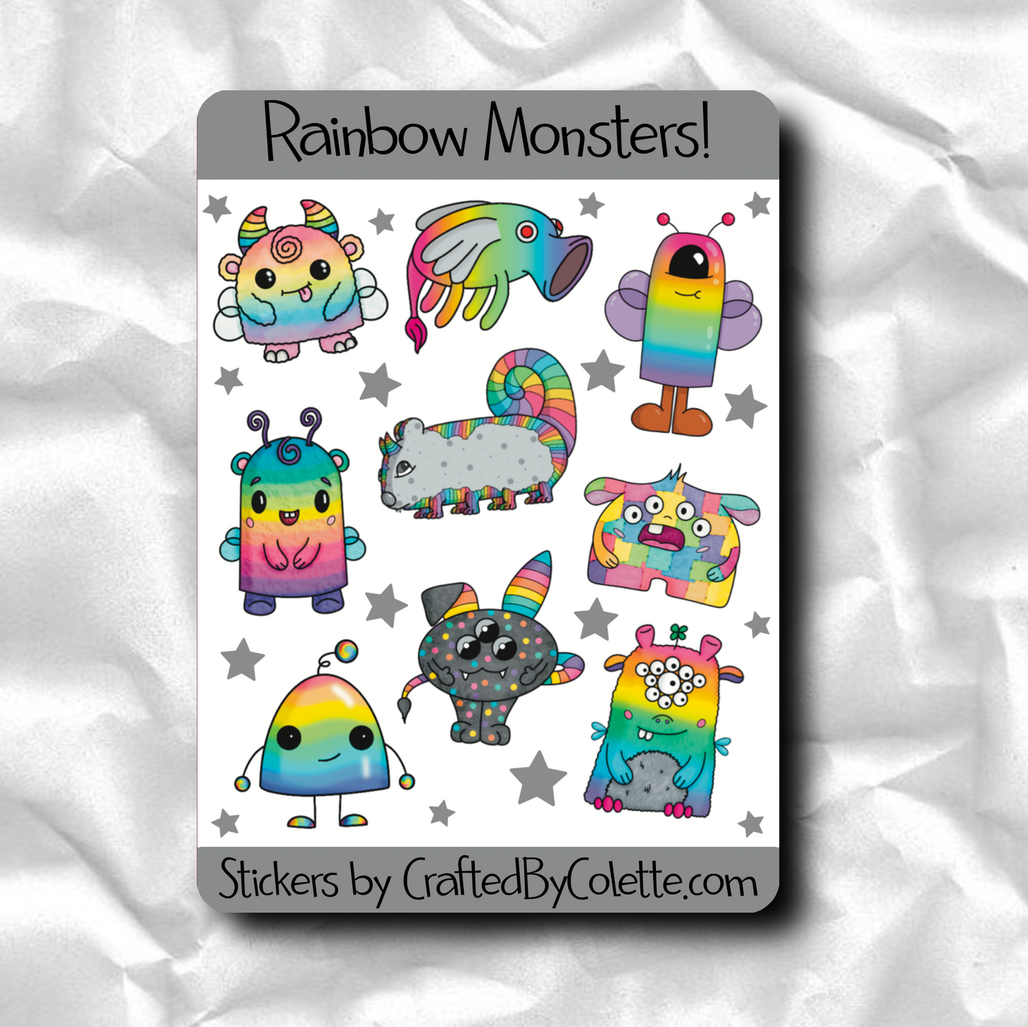 Rainbow Monsters Sticker Sheet