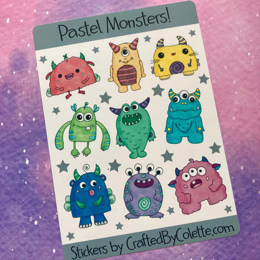 Pastel Rainbow Monsters Sticker Sheet