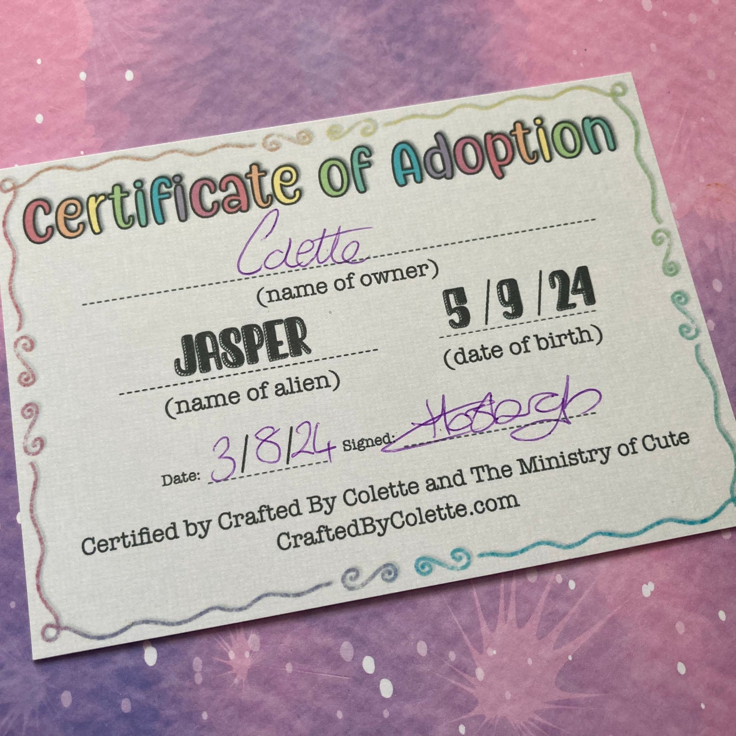 Adoption Certificate Add On