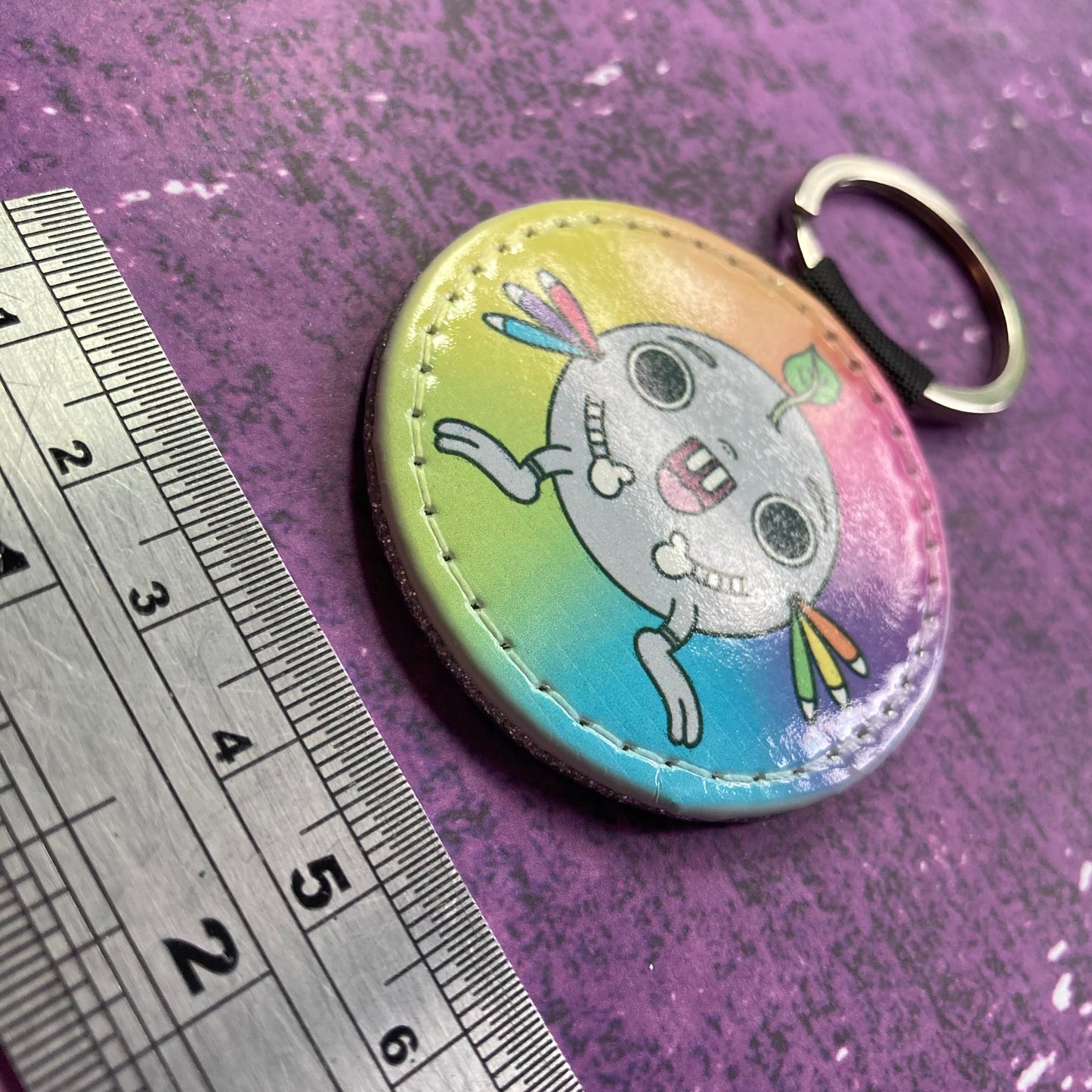 Rainbow PU Imitation Leather Glitter Keyring