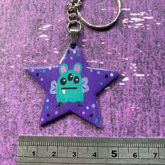 Star Shaped Handpainted Wood Keyring