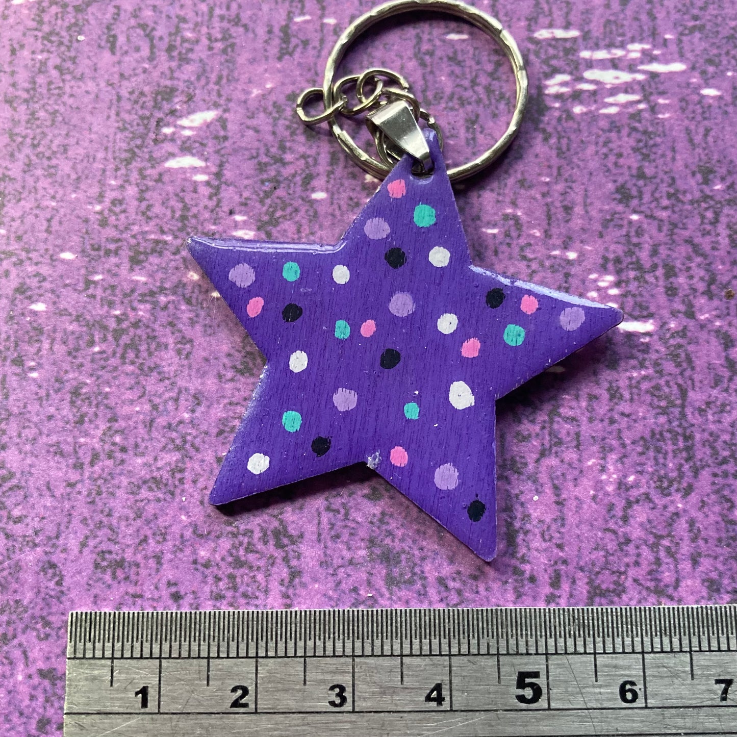 Star Shaped Handpainted Wood Keyring