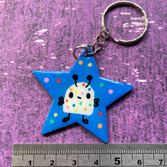 Star Shaped Handpainted Wood Keyring