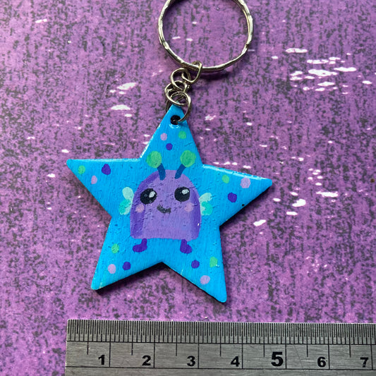 Star Shaped Handpainted Wood Keyring