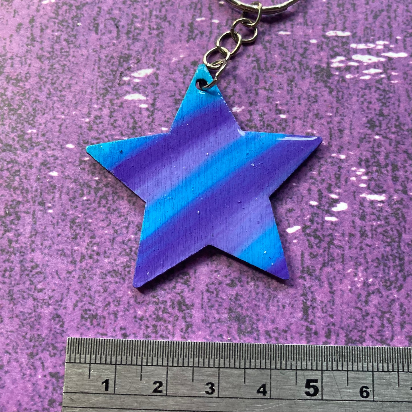 Star Shaped Handpainted Wood Keyring