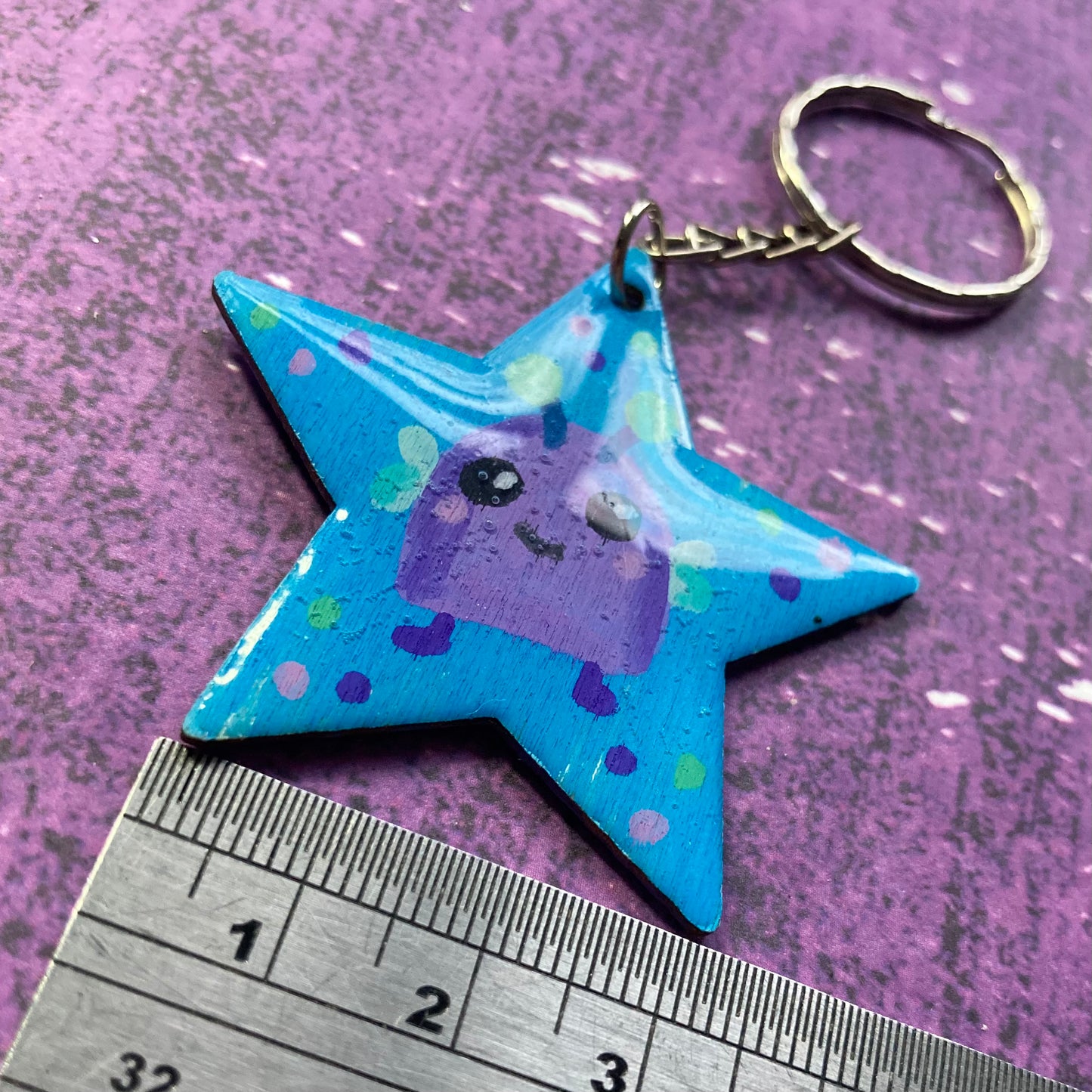 Star Shaped Handpainted Wood Keyring