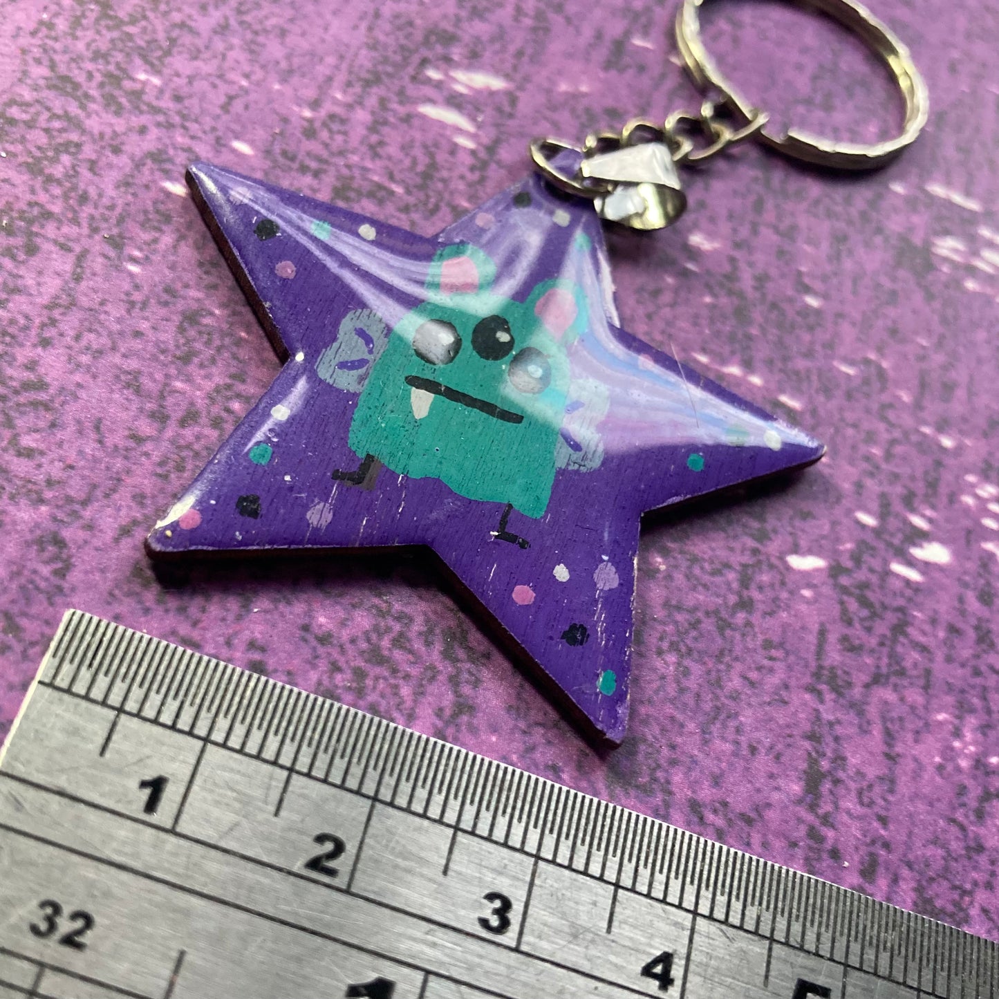 Star Shaped Handpainted Wood Keyring