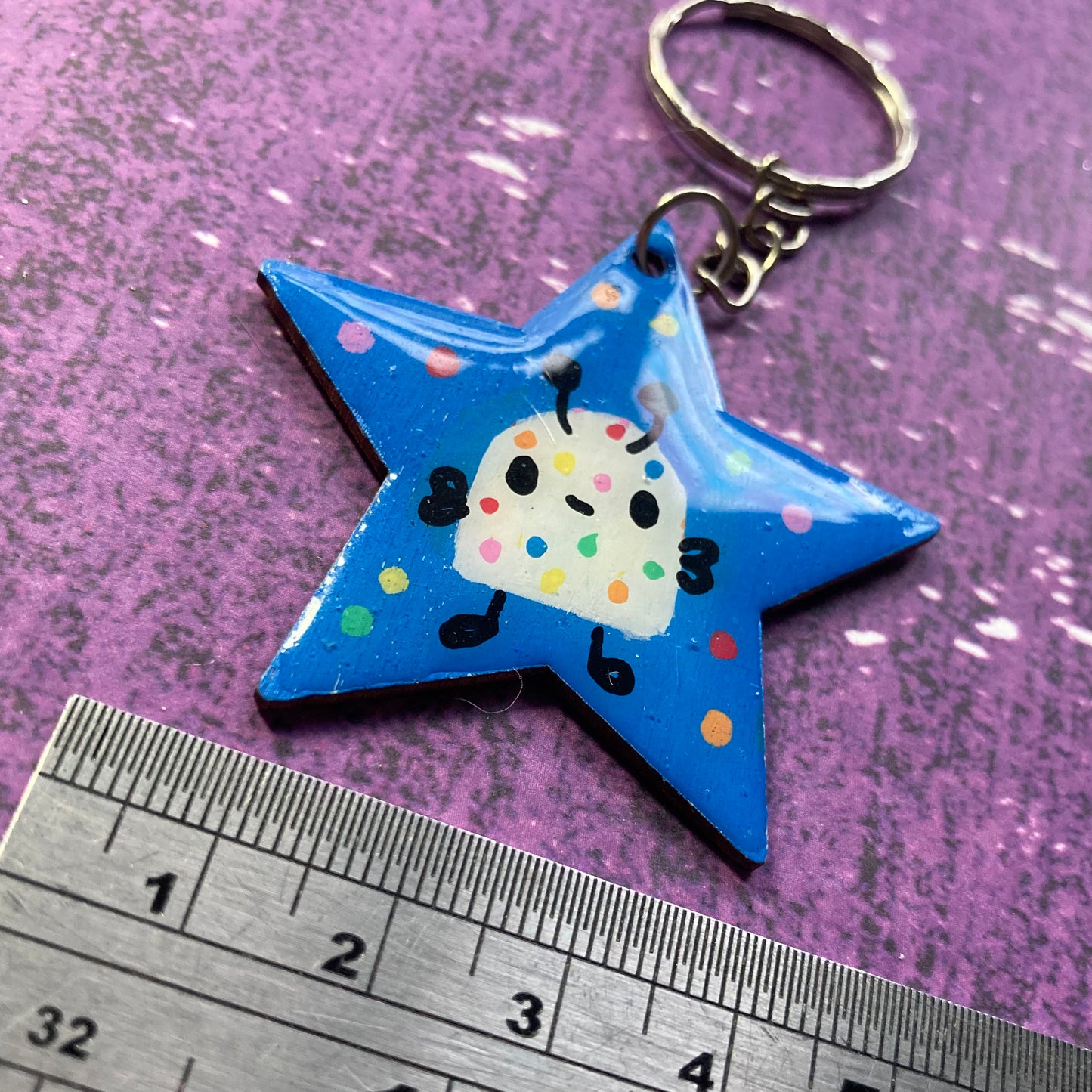 Star Shaped Handpainted Wood Keyring