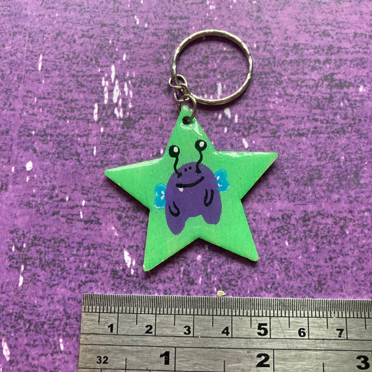 Star Shaped Handpainted Wood Keyring