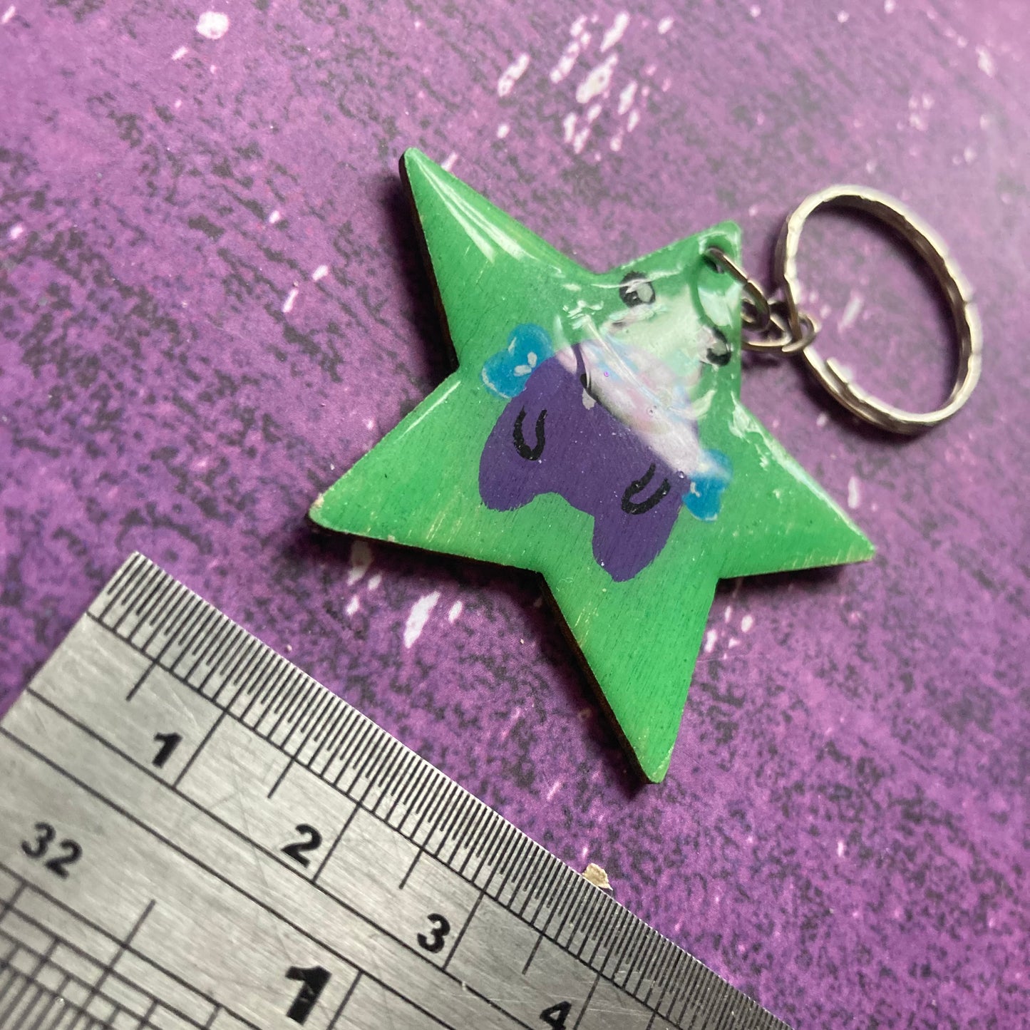 Star Shaped Handpainted Wood Keyring