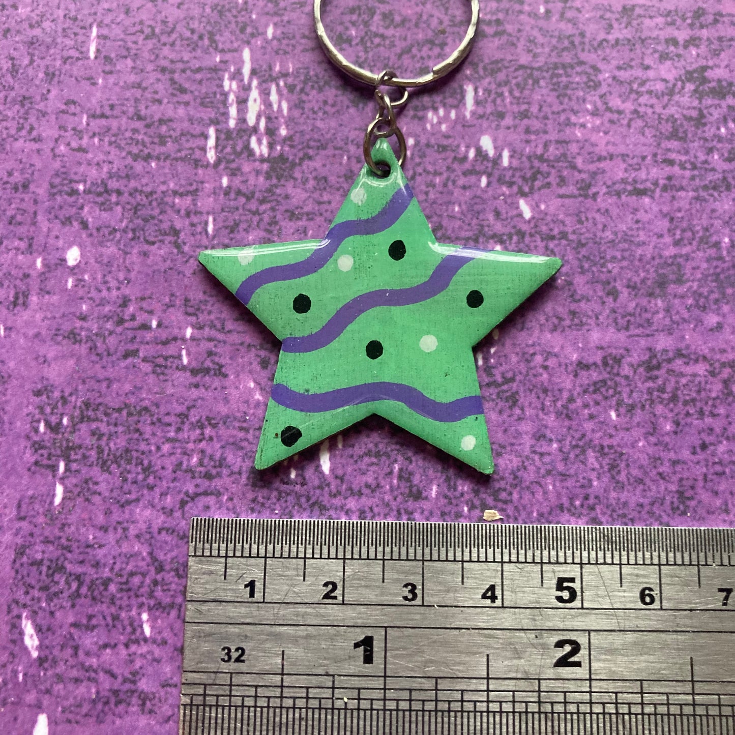 Star Shaped Handpainted Wood Keyring