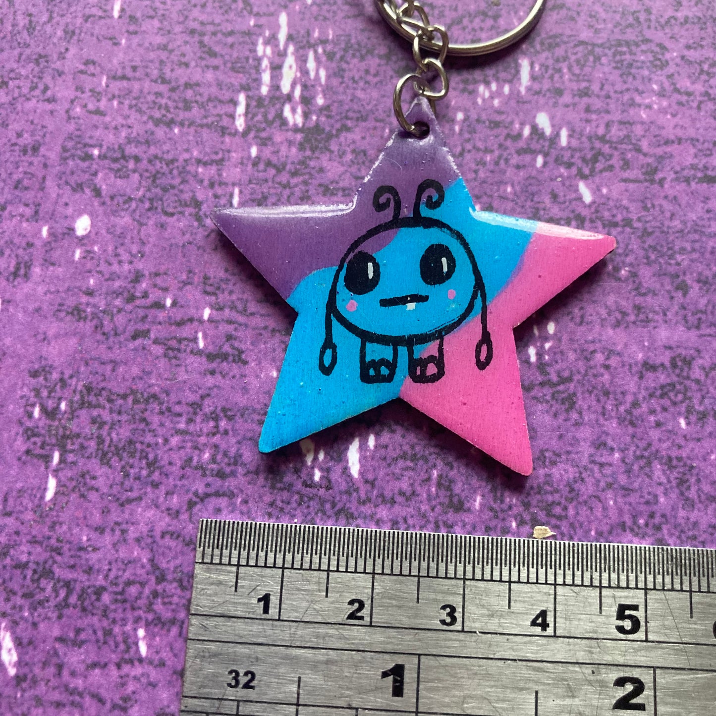 Star Shaped Double-Sided Handpainted Wood Keyring