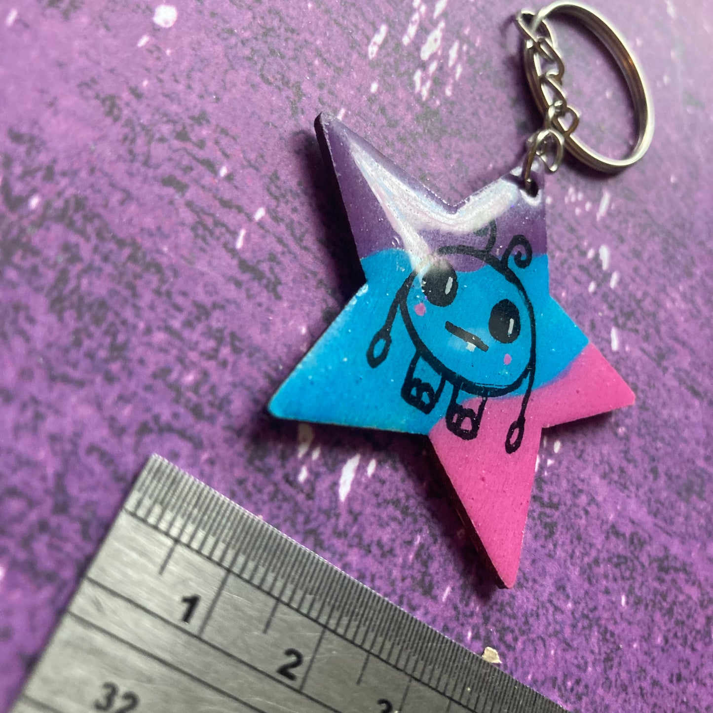 Star Shaped Double-Sided Handpainted Wood Keyring