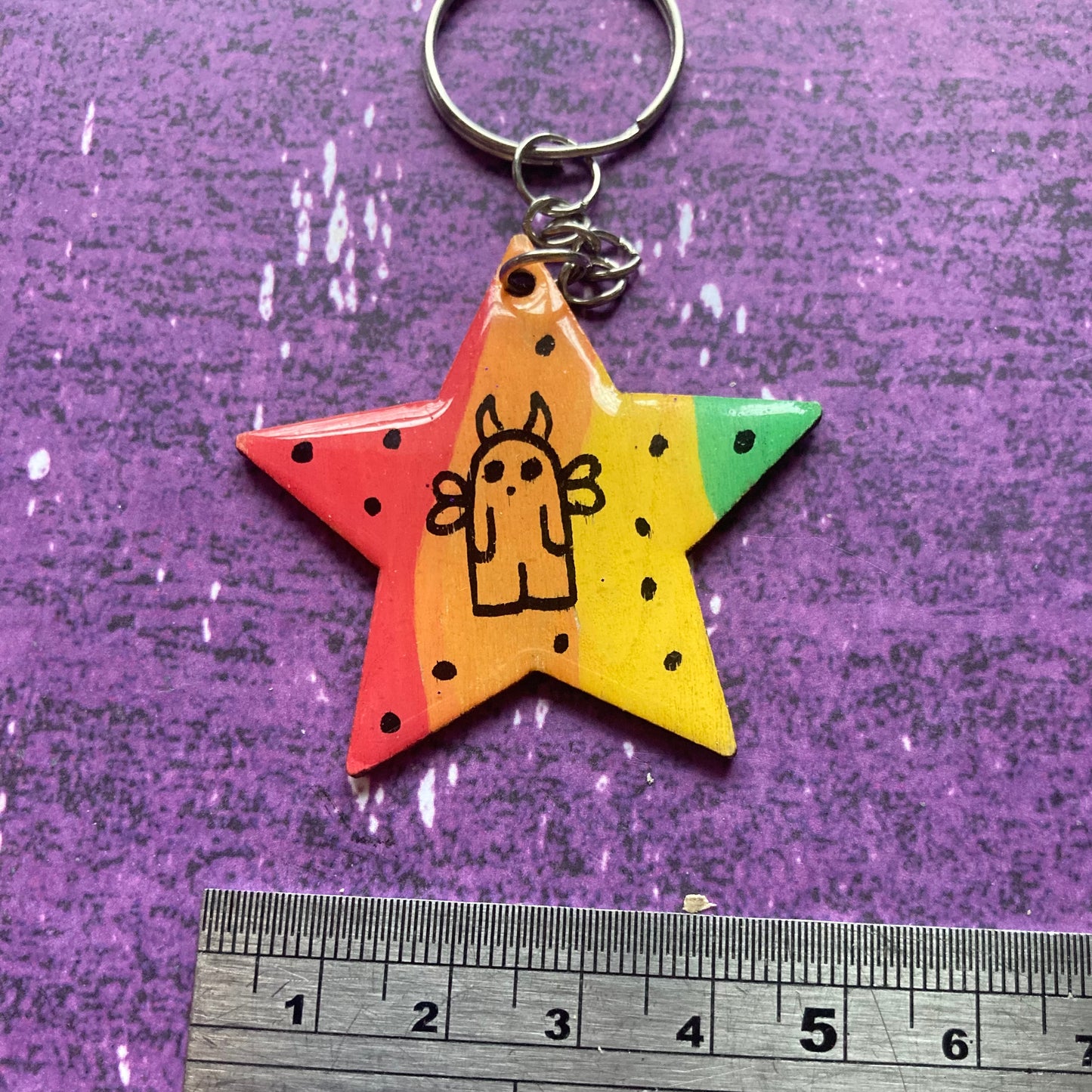 Star Shaped Double-Sided Handpainted Wood Keyring