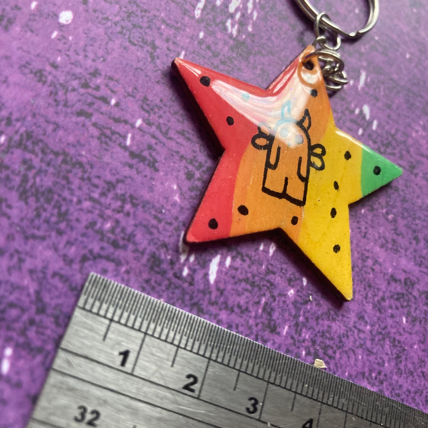 Star Shaped Double-Sided Handpainted Wood Keyring