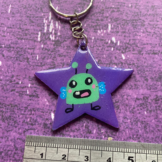 Star Shaped Handpainted Wood Keyring