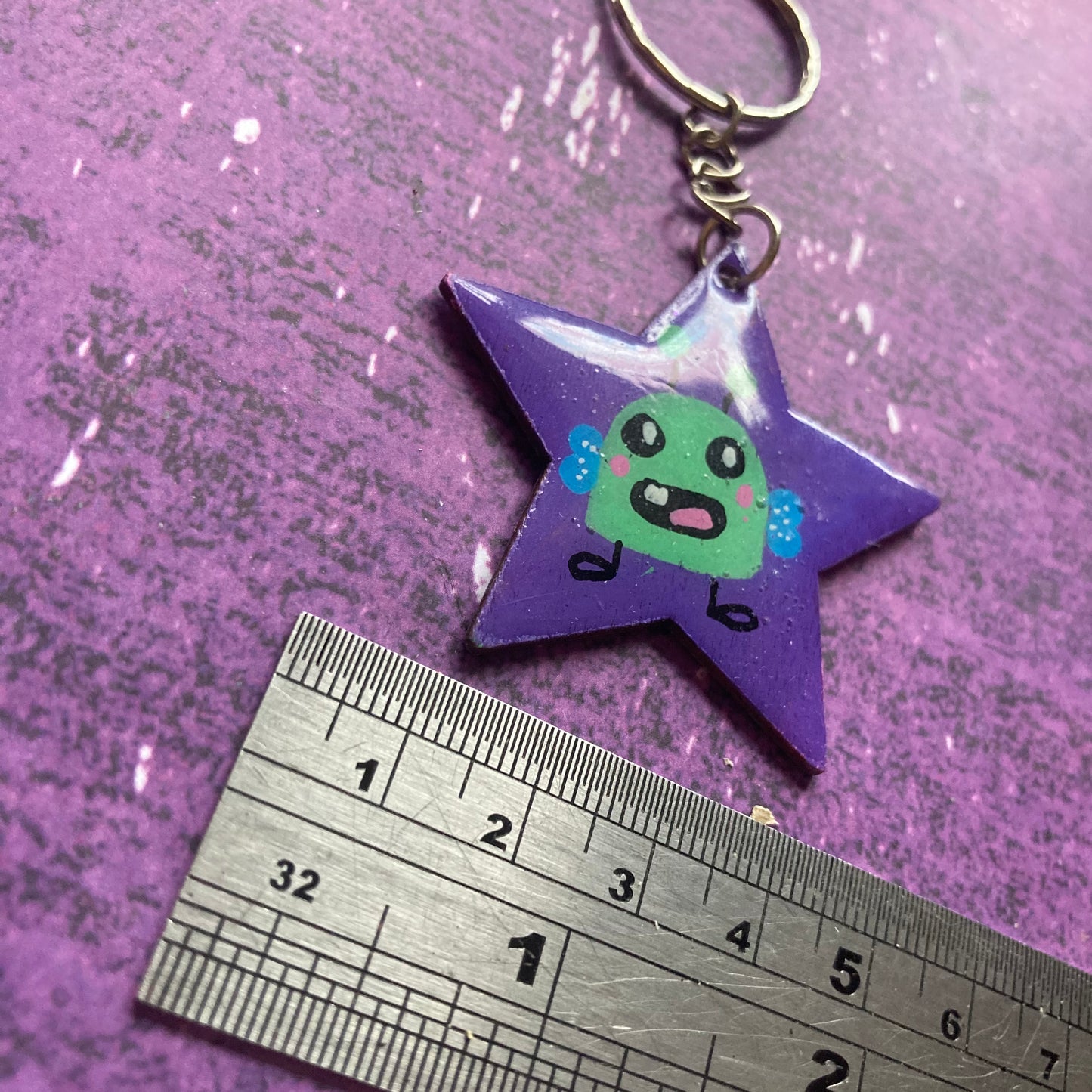 Star Shaped Handpainted Wood Keyring