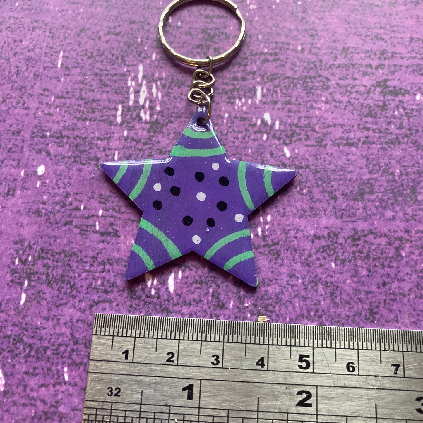 Star Shaped Handpainted Wood Keyring