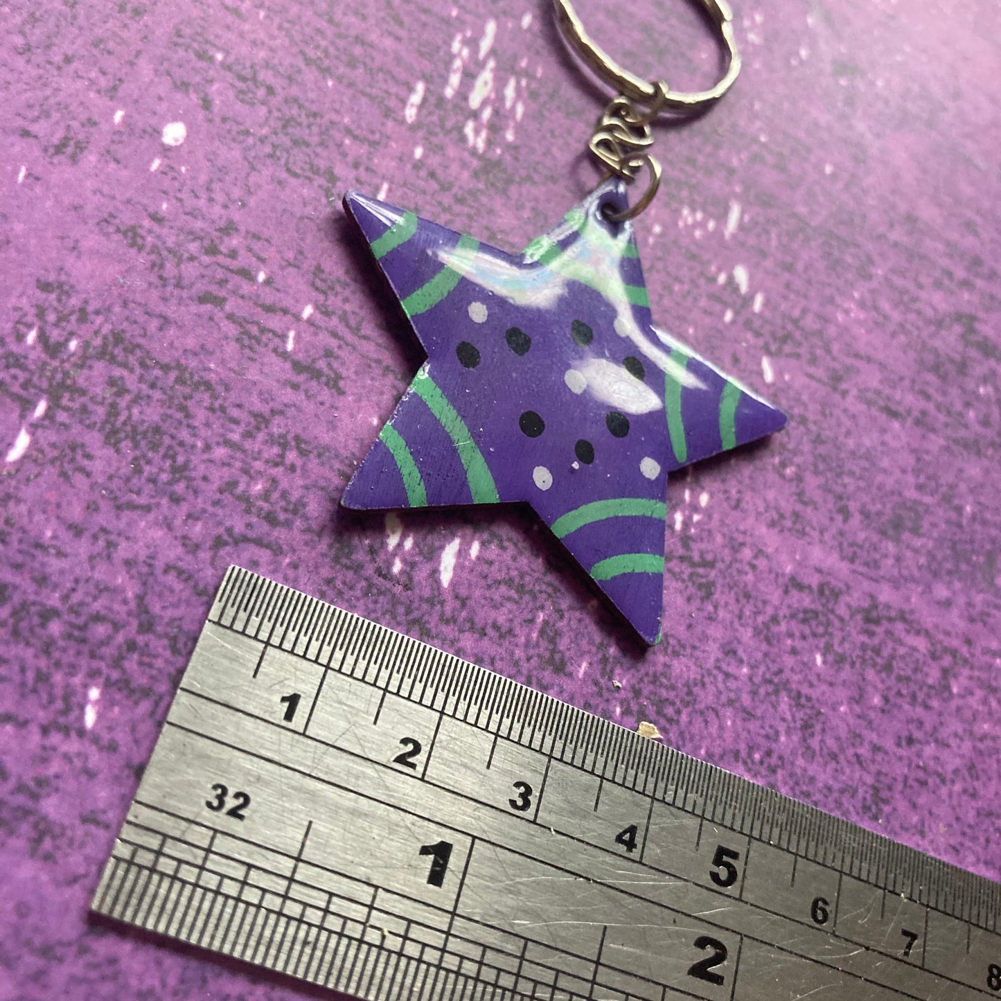 Star Shaped Handpainted Wood Keyring