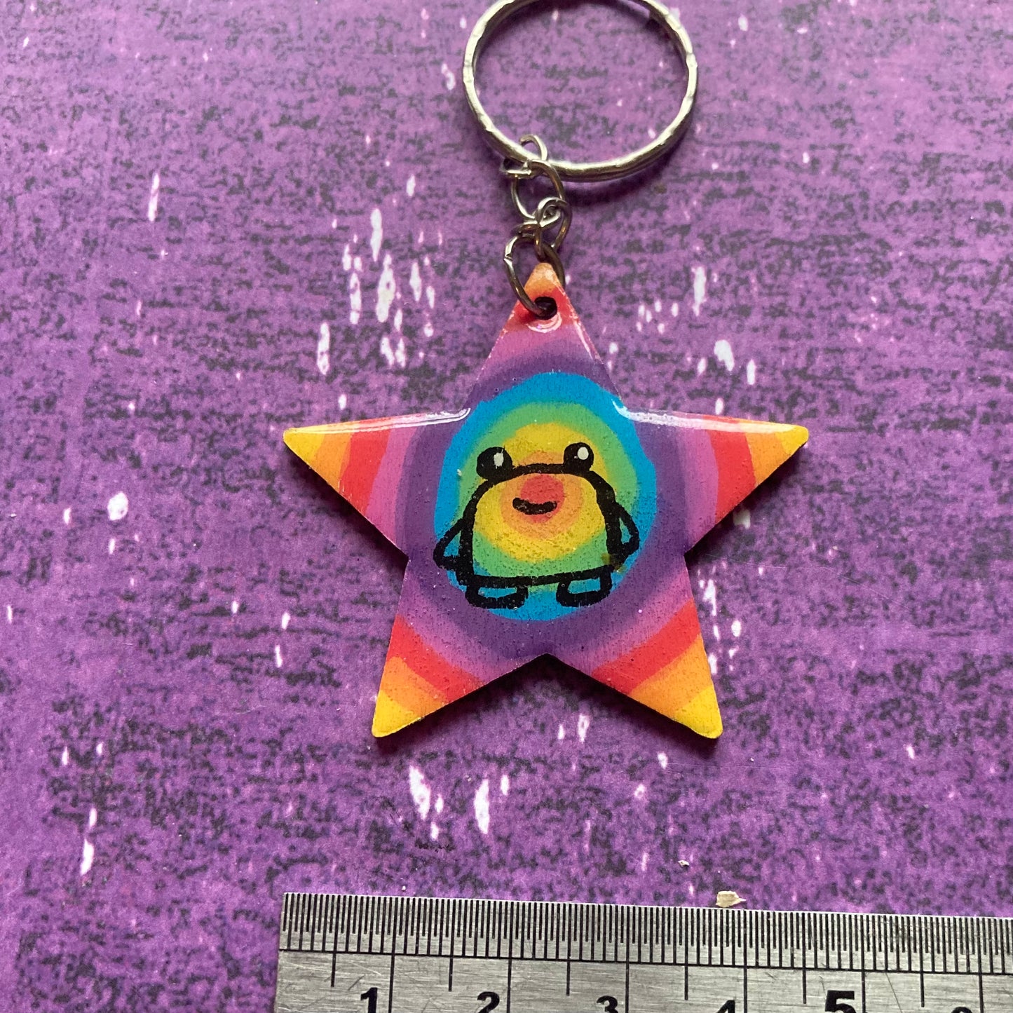 Star Shaped Double-Sided Handpainted Wood Keyring