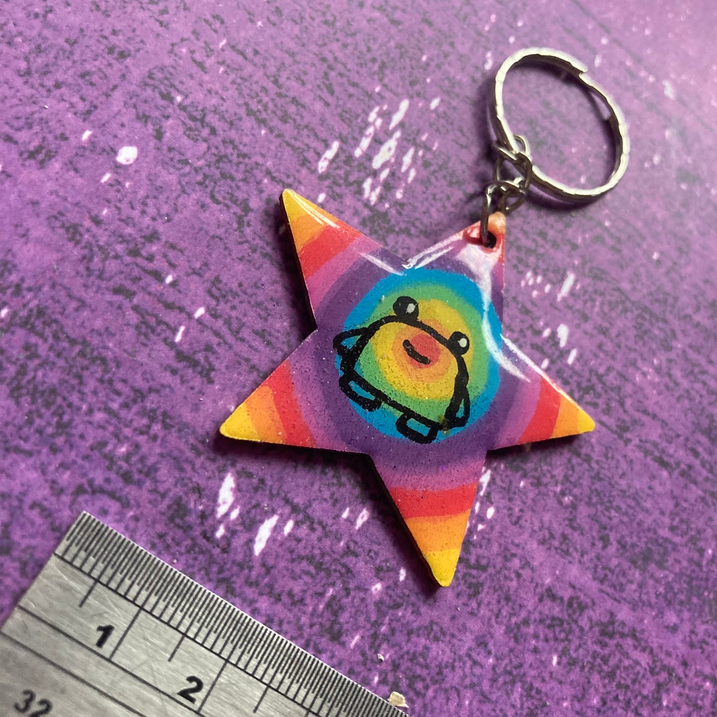 Star Shaped Double-Sided Handpainted Wood Keyring