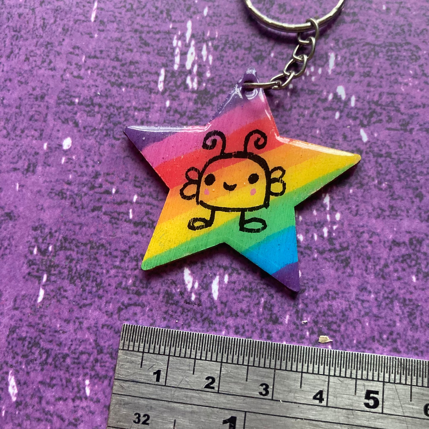 Star Shaped Double-Sided Handpainted Wood Keyring