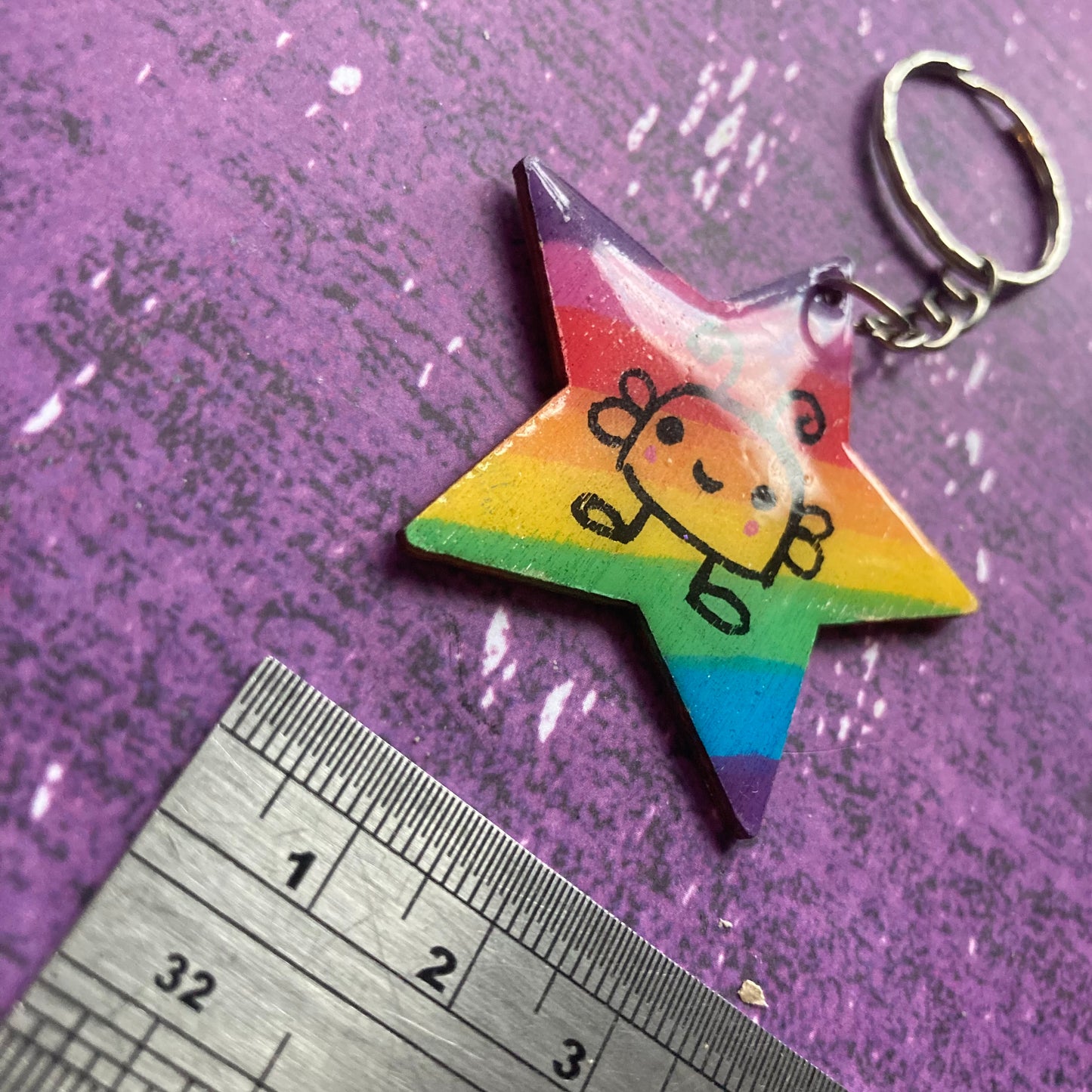 Star Shaped Double-Sided Handpainted Wood Keyring