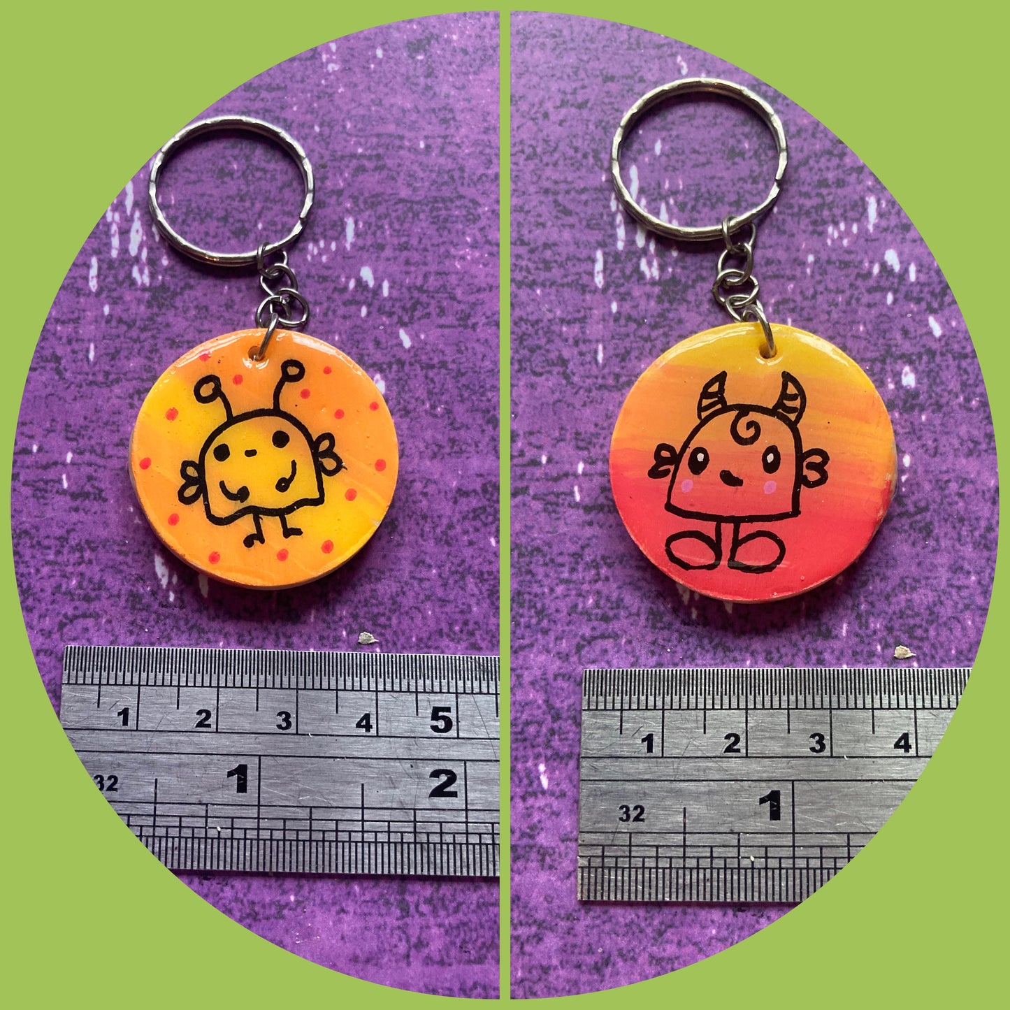 Double-Sided Handpainted Wood Keyring