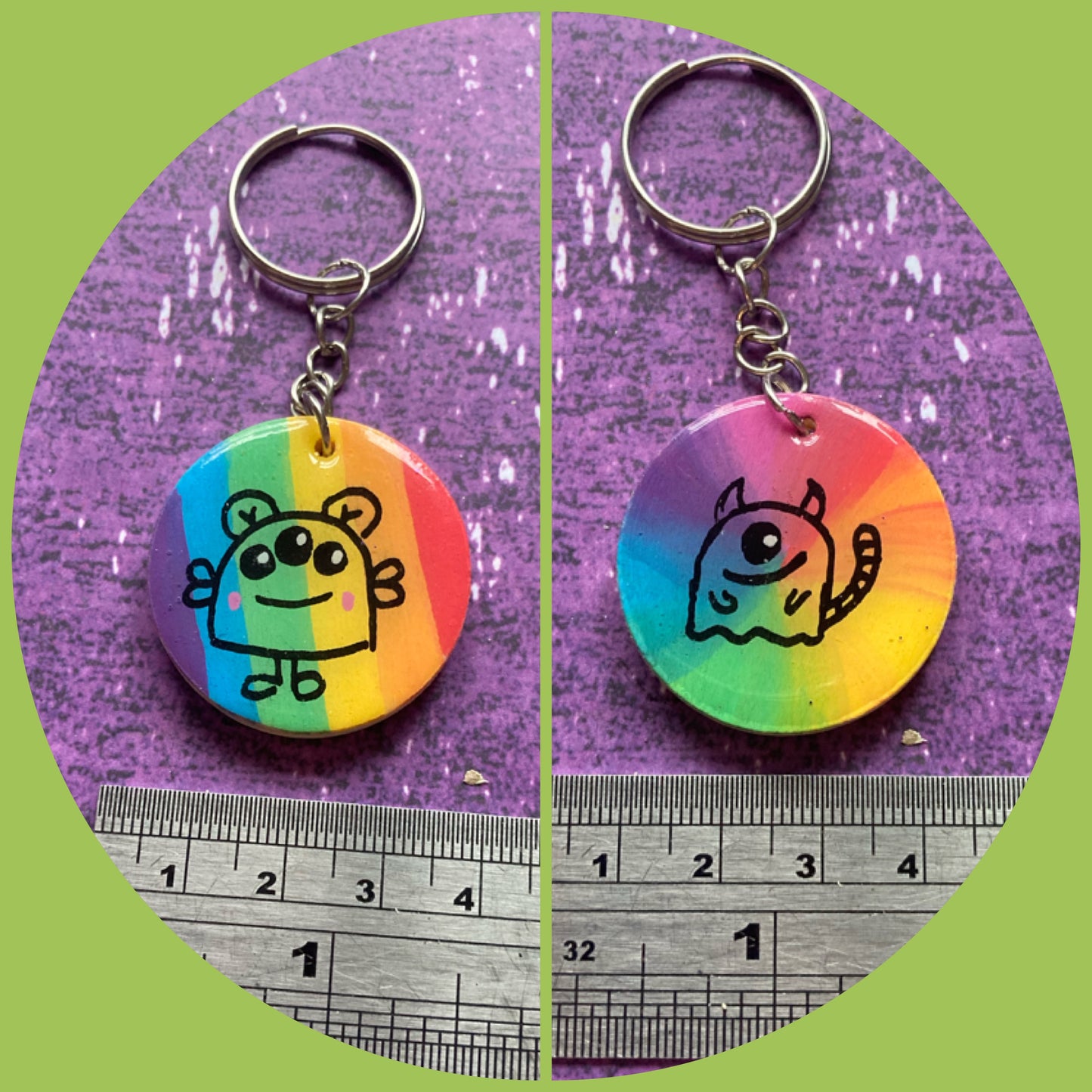 Double-Sided Handpainted Wood Keyring