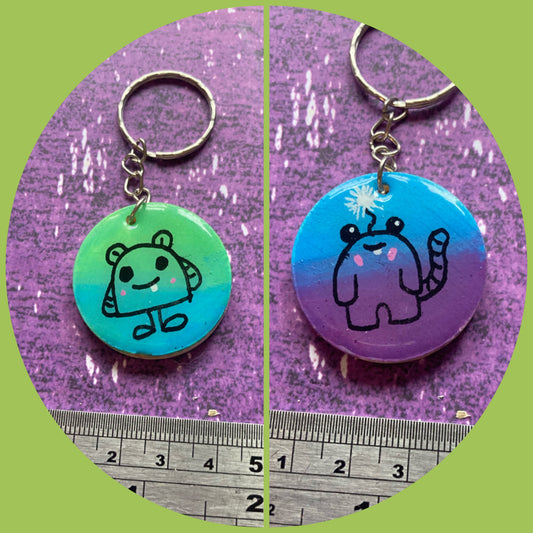 Double-Sided Handpainted Wood Keyring