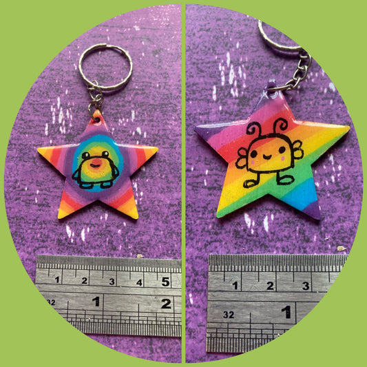 Star Shaped Double-Sided Handpainted Wood Keyring