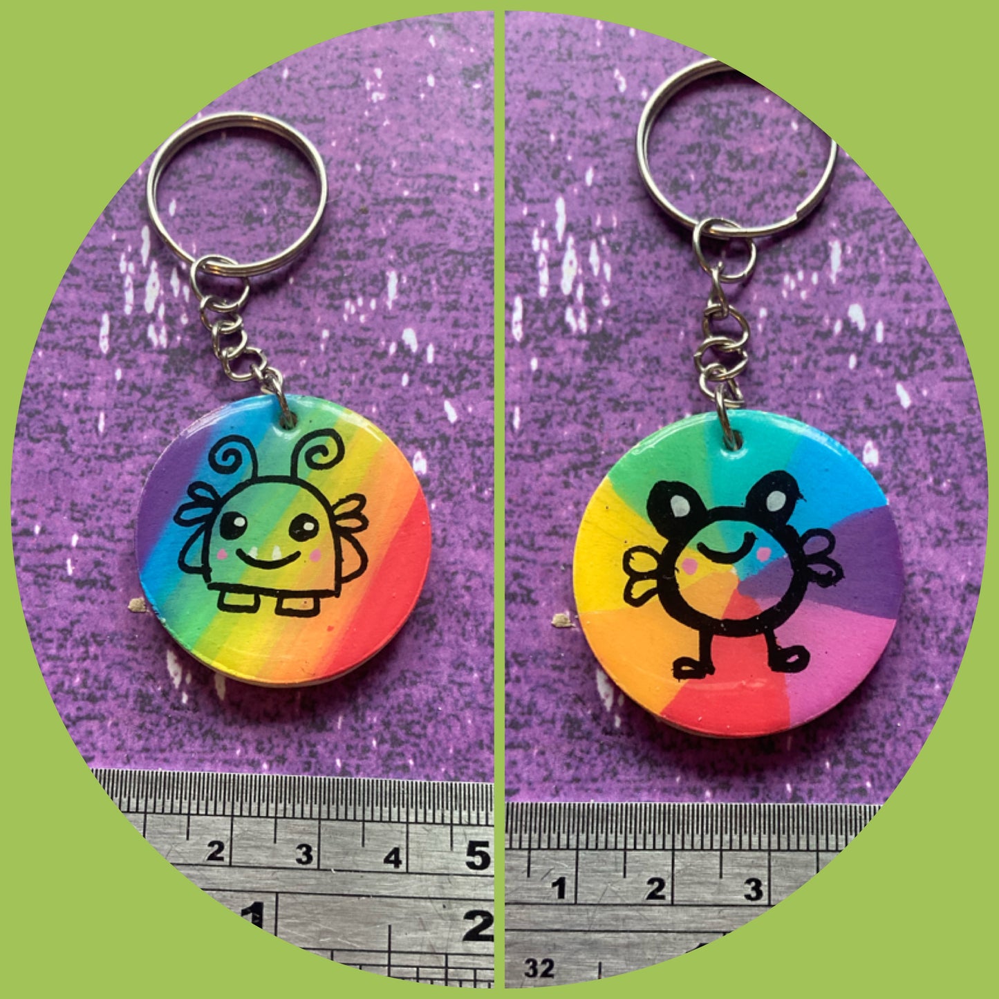 Double-Sided Handpainted Wood Keyring