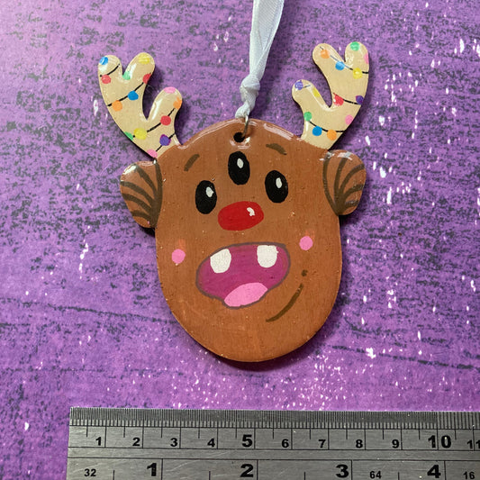 Reindeer Monster Handpainted Wood Decoration